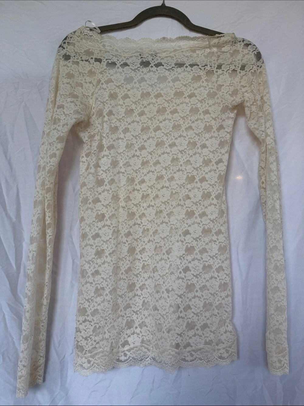 Free People Intimately Cream Lace Long Sleeve Coverup Top